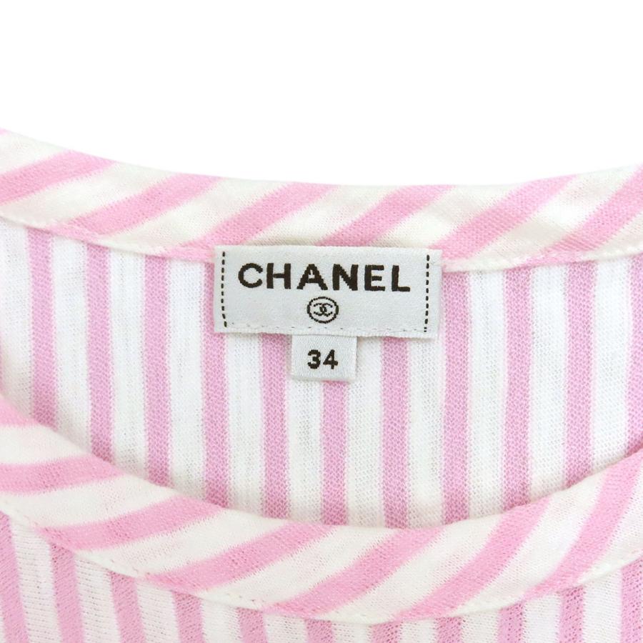 シャネル ココマーク ストライプ 半袖 カットソー P60251V45745 レディース ピンク CHANEL 【中古】 【アパレル・小物】 CHANEL（シャネル） ココマーク ストライプ 半袖 カットソー