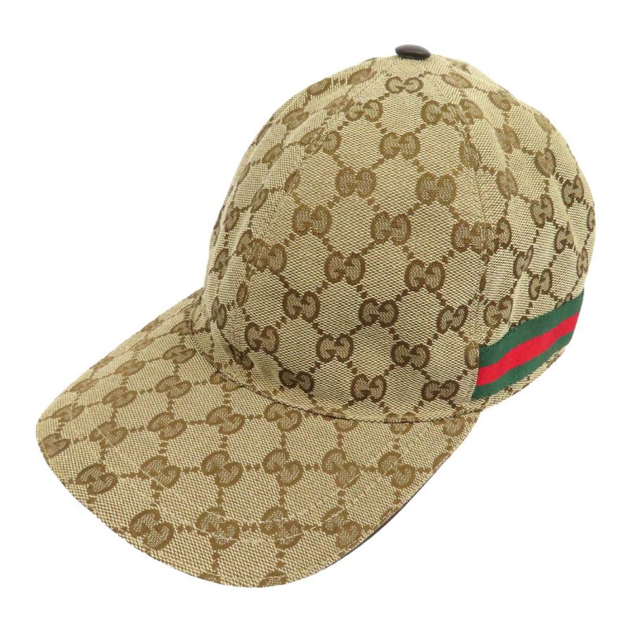GGキャンバス シェリーライン キャップ 帽子 ベージュ 200035 GUCCI（グッチ） GGキャンバス シェリー ライン ベースボール キャップ