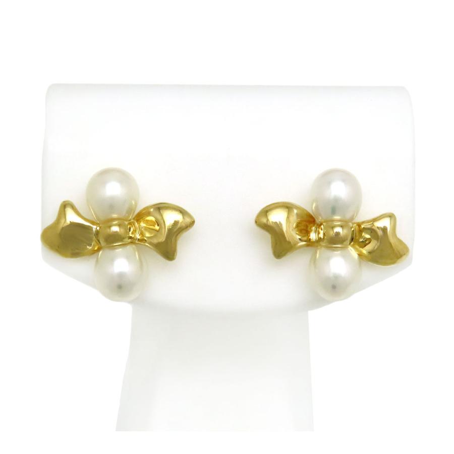MIKIMOTO（ミキモト） パール リボン ピアス K18 (K18YG) レディース