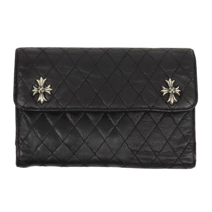 クロムハーツ WAVE4 QLT 3SNP #4ウェーブキルティング レザー ウォレット レザー SV925 ユニセックス ブラック CHROME HEARTS 【中古】 【アパレル・小物】 クロムハーツ WAVE4 QLT 3SNP #4ウェーブキルティング レザー