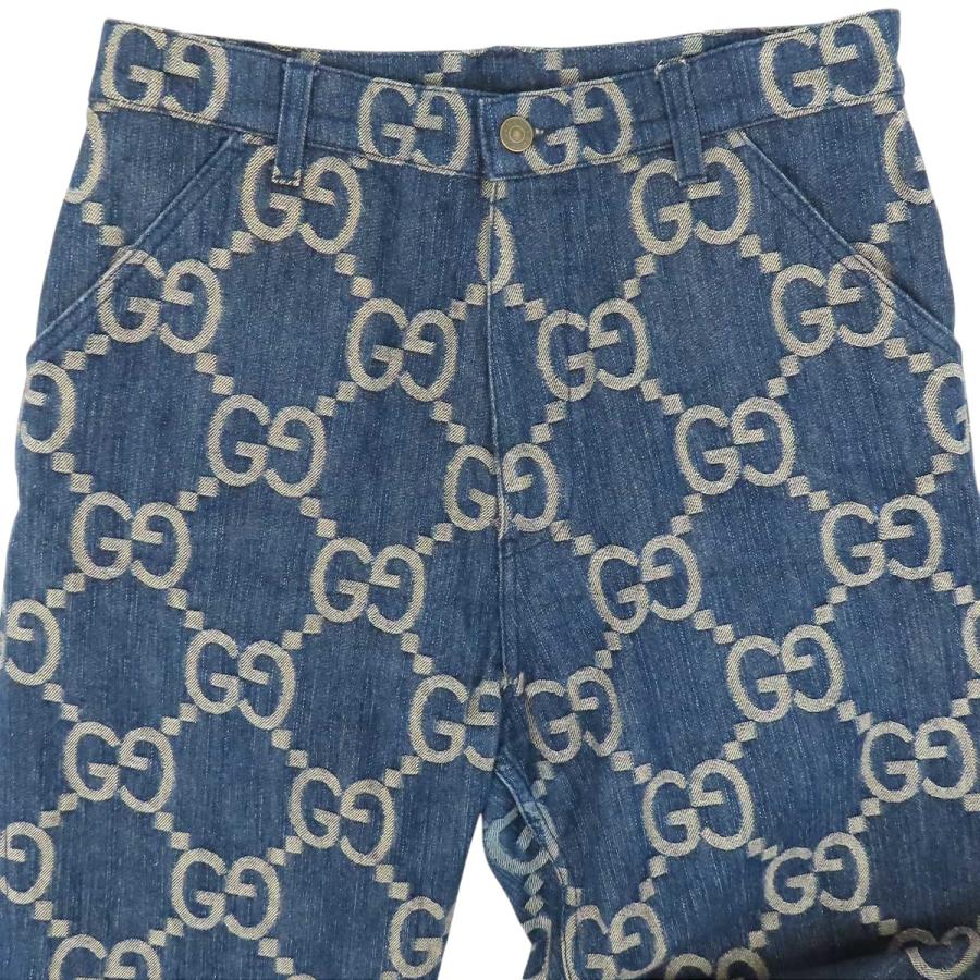 新品タグ付　グッチ　ハーフ　デニムパンツ　ジャンボGG　ブルー　Lサイズ GUCCI（グッチ） GG ジャンボ デニムパンツ 674340 メンズ インディゴ