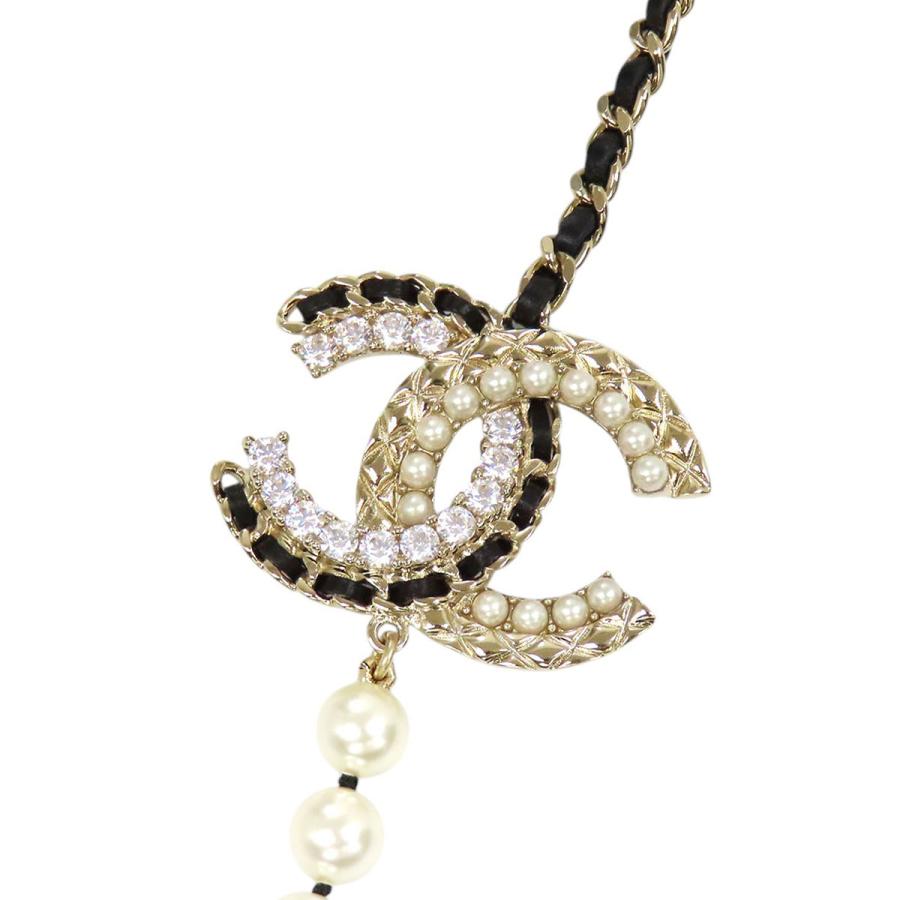 シャネル ココマーク レザー フェイクパール ラインストーン ネックレス GP コスチュームパール ユニセックス CHANEL 【中古】 【アパレル・小物】 CHANEL（シャネル） ココマーク レザー フェイクパール ラインストーン