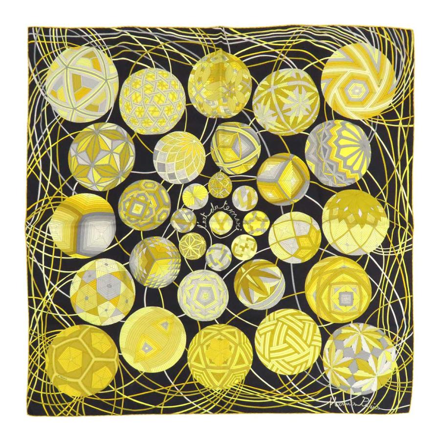 エルメス カレ 90 L’ART DU TEMARI 手毬の宇宙 ユニセックス ブラック イエロー HERMES 【中古】 【アパレル・小物】 HERMES（エルメス） カレ 90 L'ART DU TEMARI 手毬の宇宙 ユニセックス