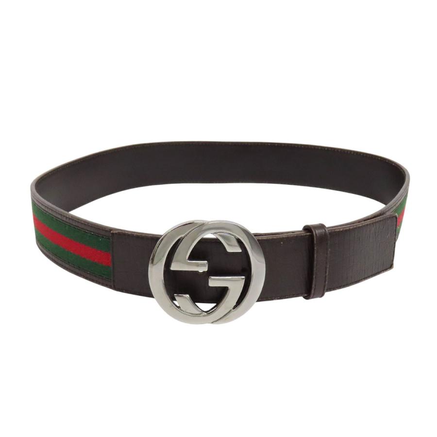 グッチ インターロッキングG シェリーライン ベルト 65/34 114984 ユニセックス ダークブラウン GUCCI 【中古】 【アパレル・小物】 GUCCI（グッチ） インターロッキングG シェリーライン ベルト 65/34