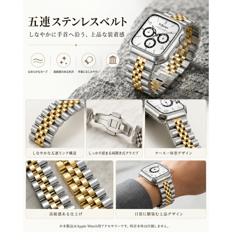 Apple Watch  11/10バンド ケース 一体型 ステンレス 5連 ベルト アップルウォッチ カバー Series 9 8 SE Ultra 3 49mm 46mm 45mm 44mm 42mm 41mm 40mm 38mm 対 |  | 11