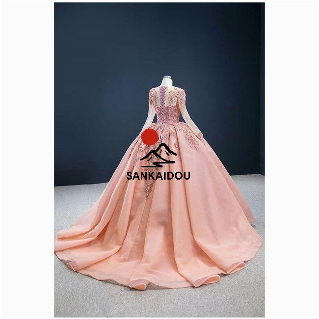 ★送料無料★豪華なロングドレス 長袖 二次会 手作 スパンコールレース 品質 刺繍 華やかなデザイン 希少な ドレス 【オーダーメード】 発表会 ロングドレスの画像