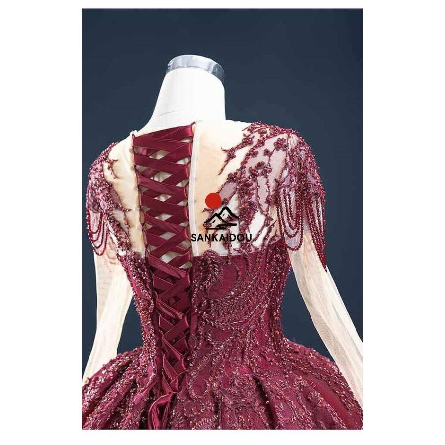 ★送料無料★豪華なロングドレス 長袖 二次会 手作 スパンコールレース 品質 刺繍 華やかなデザイン 希少な ドレス 【オーダーメード】 発表会 ロングドレスの画像