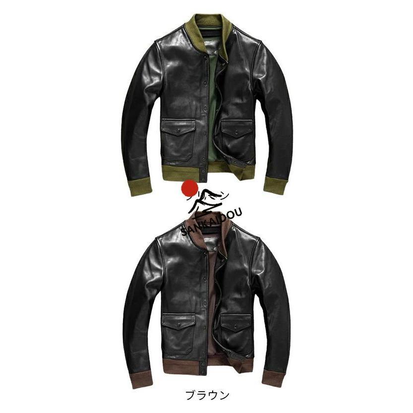 M~4XL 高級感 本革ジャケット メンズ スタジャン 馬革 A1 レザージャケット ショート丈 オイルワックス加工 本革 革ジャン バイクジャケット 細身 スリム ライダの画像