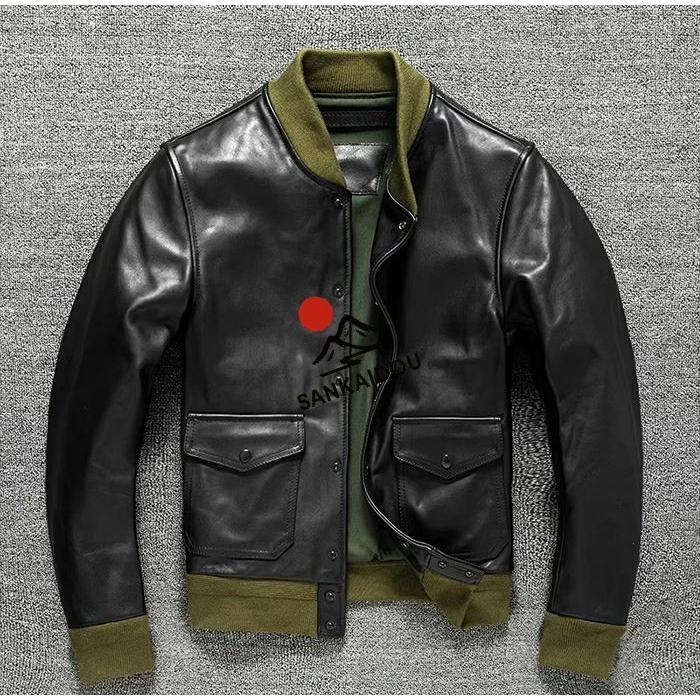 M~4XL 高級感 本革ジャケット メンズ スタジャン 馬革 A1 レザージャケット ショート丈 オイルワックス加工 本革 革ジャン バイクジャケット 細身 スリム ライダの画像