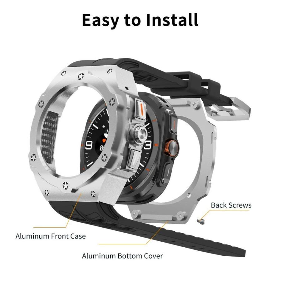 送料無料 galaxy watch Ultra 7 47mm バンド ステンレス 一体型 交換用 バンドカバーバンド プレゼント レザー メンズ galaxy watch 7 Ultra 47mm ステンレス_2