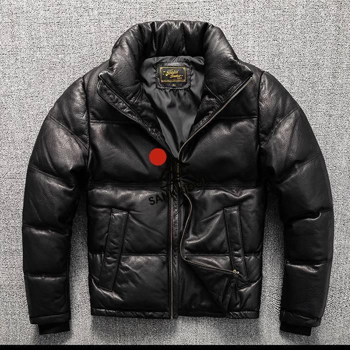 S~5XL 本革ジャケット メンズ ダウンジャケット 羊革 レザージャケット フライトジャケット ダウン90％ 羽毛量約300g 本革 アウター 男性 ライダースジャケットの画像