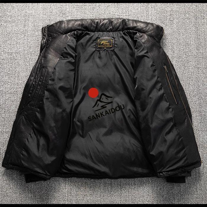 S~5XL 本革ジャケット メンズ ダウンジャケット 羊革 レザージャケット フライトジャケット ダウン90％ 羽毛量約300g 本革 アウター 男性 ライダースジャケットの画像