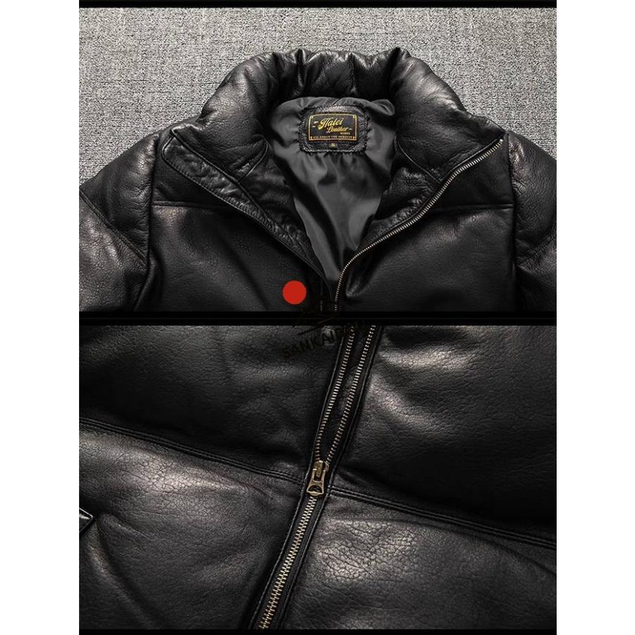 S~5XL 本革ジャケット メンズ ダウンジャケット 羊革 レザージャケット フライトジャケット ダウン90％ 羽毛量約300g 本革 アウター 男性 ライダースジャケットの画像