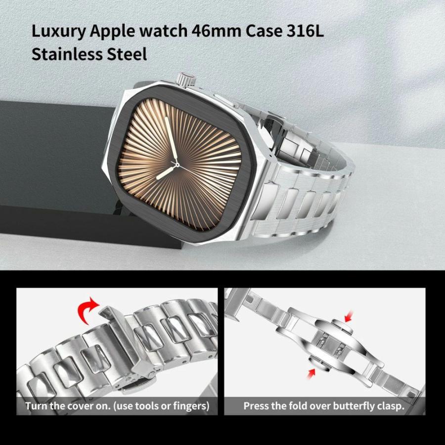 送料無料 Apple Watch s11 一体型 バンド フレーム保護 高級 Apple Watch 10 Apple Watch s10 46MM 高級感  耐衝撃  一体型 交換用 ステンレス  バンド Watch s1の画像