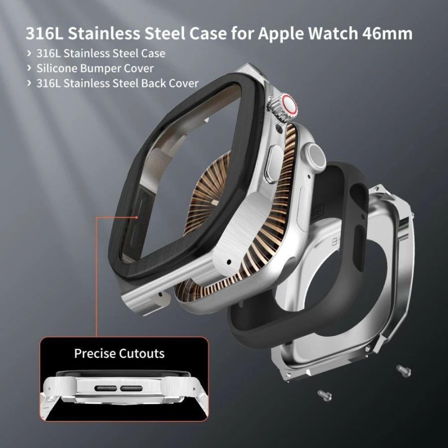 送料無料 Apple Watch s11 一体型 バンド フレーム保護 高級 Apple Watch 10 Apple Watch s10 46MM 高級感  耐衝撃  一体型 交換用 ステンレス  バンド Watch s1の画像