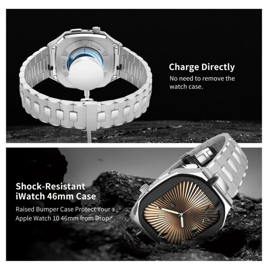 送料無料 Apple Watch s11 一体型 バンド フレーム保護 高級 Apple Watch 10 Apple Watch s10 46MM 高級感  耐衝撃  一体型 交換用 ステンレス  バンド Watch s1の画像