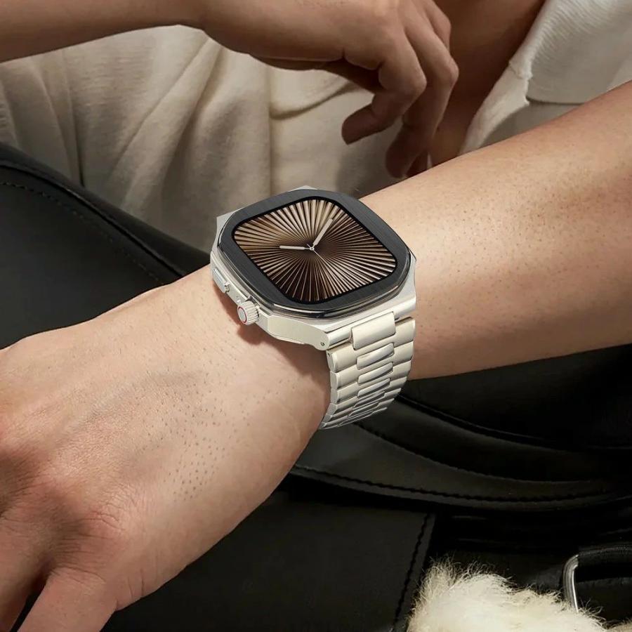 送料無料 Apple Watch s11 一体型 バンド フレーム保護 高級 Apple Watch 10 Apple Watch s10 46MM 高級感  耐衝撃  一体型 交換用 ステンレス  バンド Watch s1の画像