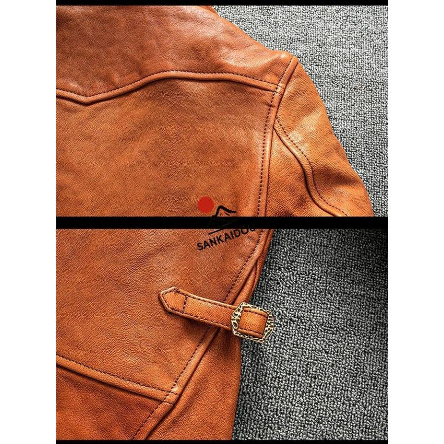 M~5XL 高級感 本革ジャケット メンズ 羊革 レザージャケット ラムレザー フライトジャケット 本革 革ジャン ヴィンテージ加工 バイクジャケット 男性 ライダースの画像