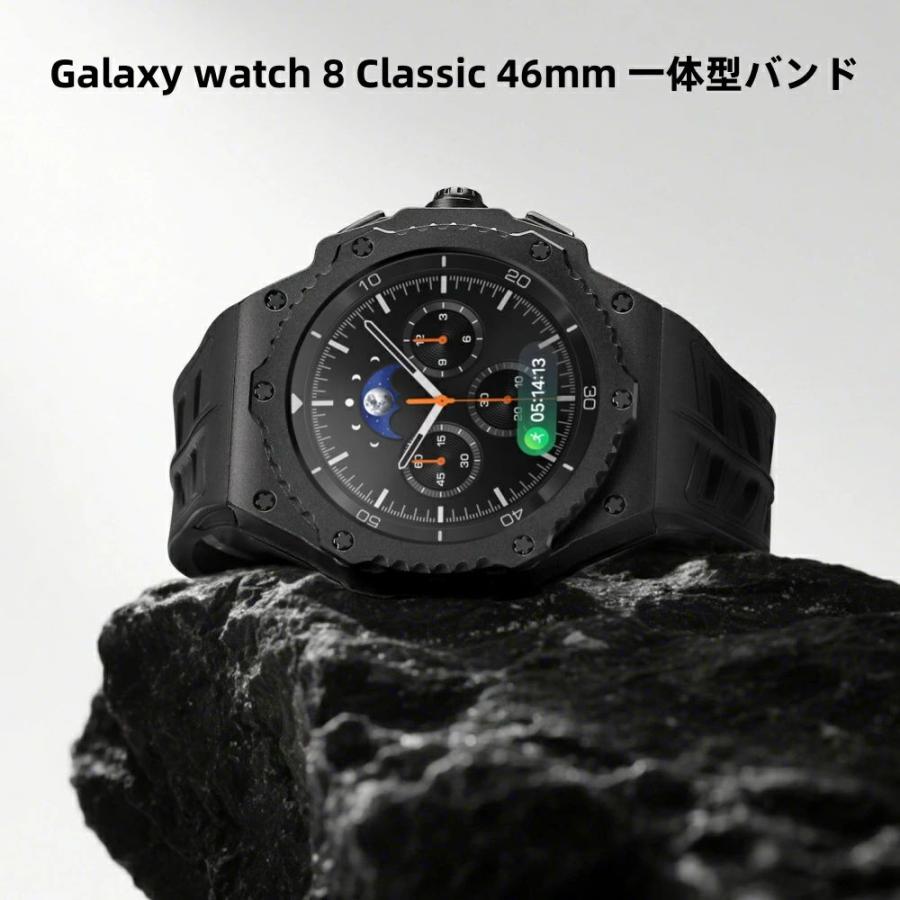 送料無料 galaxy watch 8 Classic 46mm バンド ステンレス 一体型 交換用 バンド ブラックカバーバンド プレゼント レザー メンズ galaxy watch 8 46mm バンド_3