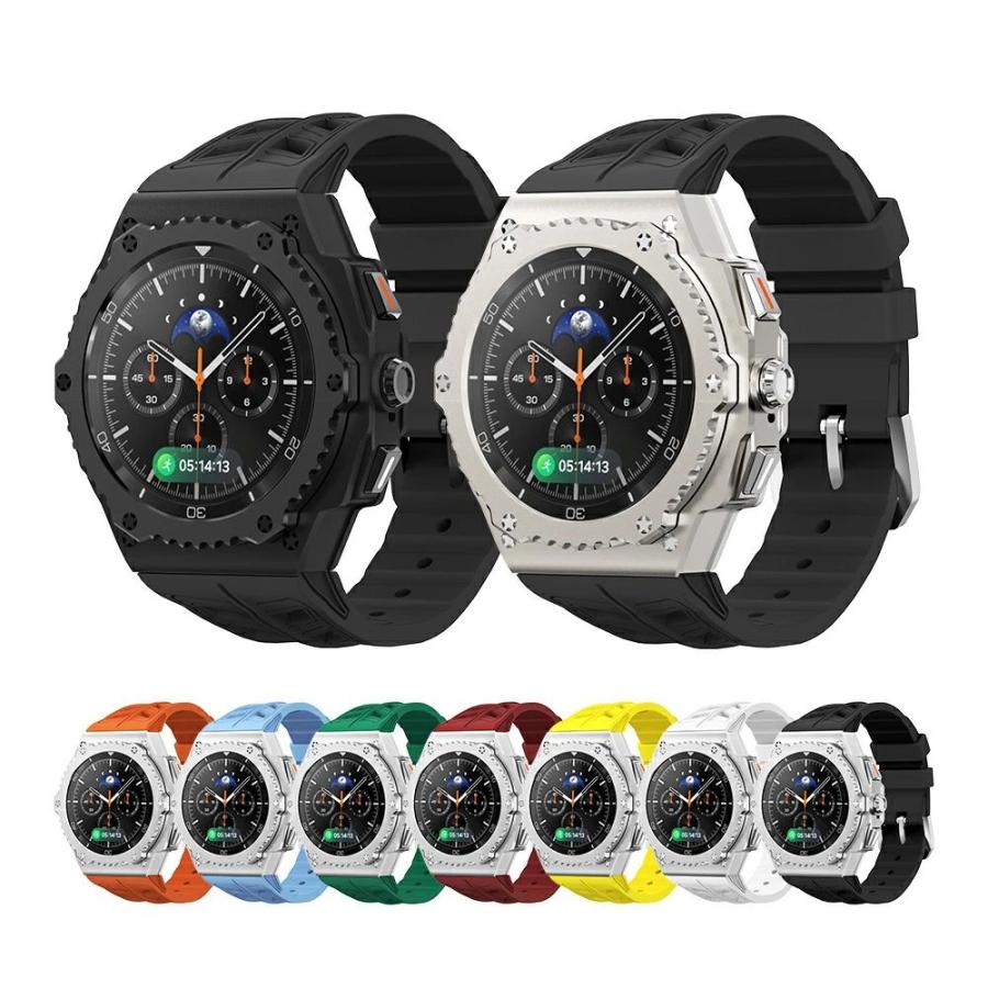 送料無料 galaxy watch 8 44mm バンド ステンレス 一体型 交換用 バンド ブラックカバーバンド プレゼント レザー メンズ galaxy watch 8 44mm バンド galaxy_3