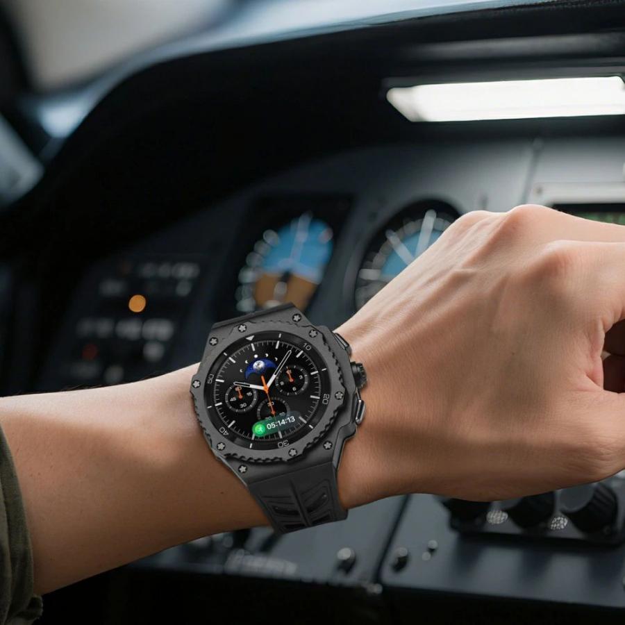 送料無料 galaxy watch 8 44mm バンド ステンレス 一体型 交換用 バンド ブラックカバーバンド プレゼント レザー メンズ galaxy watch 8 44mm バンド galaxy_4