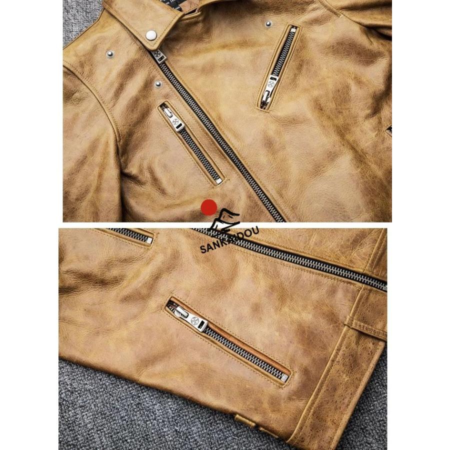 S~4XL 本革ジャケット 牛革 男レザージャケット フライトジャケット メンズ 本革 革ジャン ヴィンテージ加工 バイクジャケット 男性 ライダースジャケット ライの画像