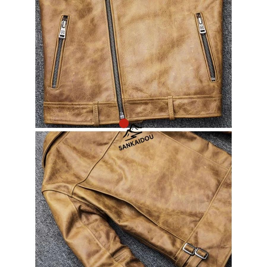 S~4XL 本革ジャケット 牛革 男レザージャケット フライトジャケット メンズ 本革 革ジャン ヴィンテージ加工 バイクジャケット 男性 ライダースジャケット ライの画像
