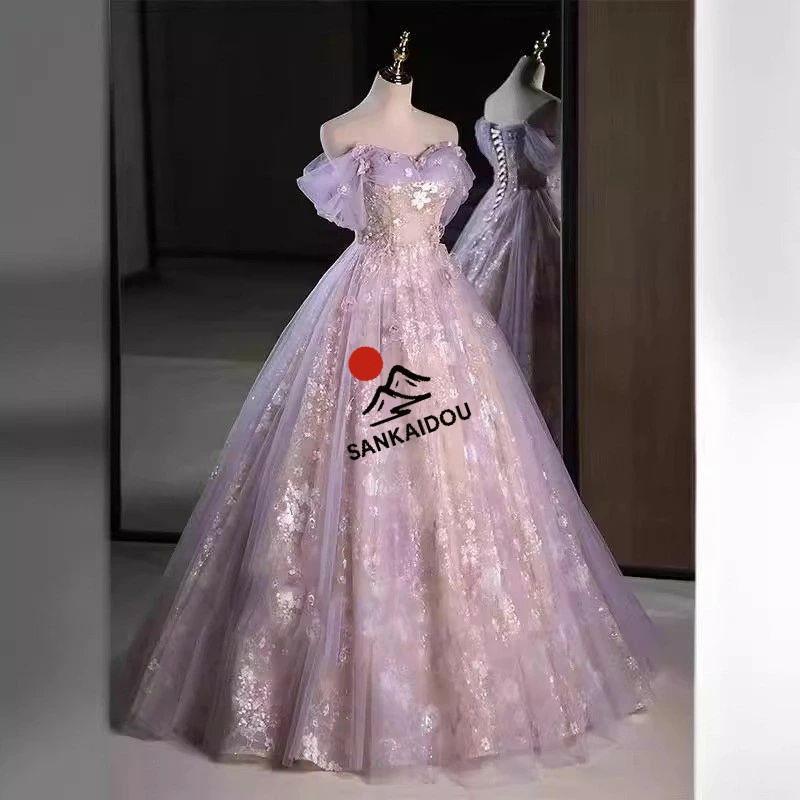 レディースドレス 大人 ピアノ発表会 演奏会 ロング丈 結婚式 編み上げ半袖 ワンピース 二次会 女子会 成人式 おしゃれ 可愛いロングドレス お呼ばれ 20代 30_1
