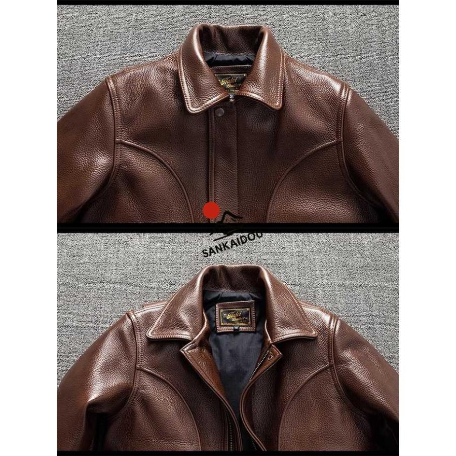 S~5XL 本革ジャケット 牛革 メンズ 厚手 アウター レザージャケットフライトジャケット ポケット付き 本革 革ジャン バイクジャケット 男性 ライダースジャケッの画像