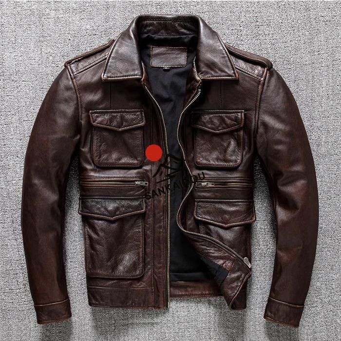 M~6XL 高級感 本革ジャケット メンズ 牛革 M-65 ヴィンテージ加工 レザージャケット 折襟 フライトジャケット 革ジャン バイクジャケット 男性 ライダースジャケの画像