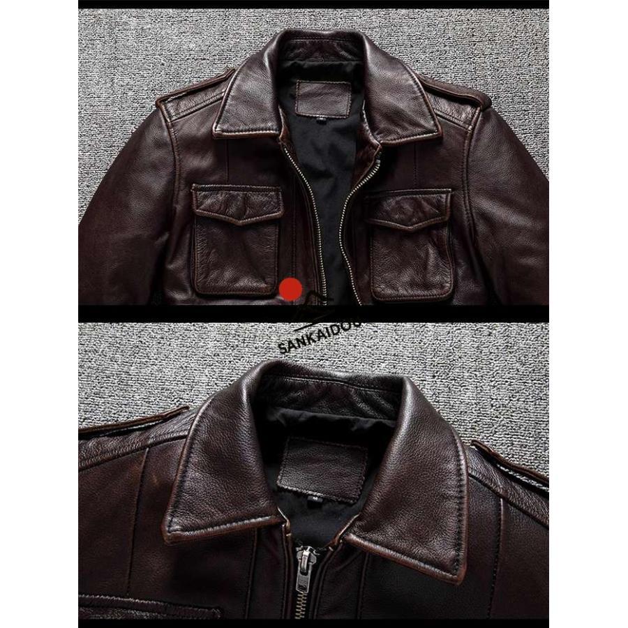 M~6XL 高級感 本革ジャケット メンズ 牛革 M-65 ヴィンテージ加工 レザージャケット 折襟 フライトジャケット 革ジャン バイクジャケット 男性 ライダースジャケの画像