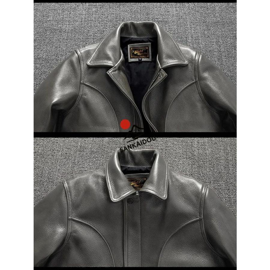 S~5XL 本革ジャケット 牛革 メンズ 厚手 レザージャケットフライトジャケット ポケット付き 本革 革ジャン バイクジャケット オイルワックス加工 ライダースジャの画像
