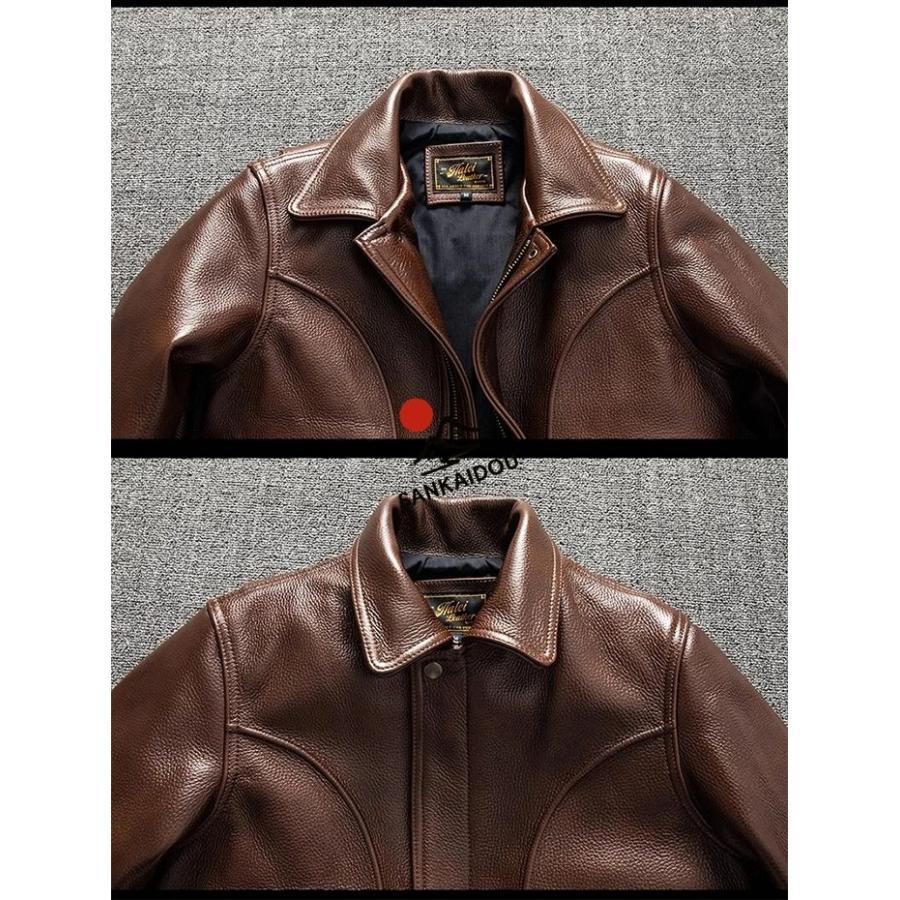 S~5XL 本革ジャケット 牛革 メンズ 厚手 レザージャケットフライトジャケット ポケット付き 本革 革ジャン バイクジャケット オイルワックス加工 ライダースジャの画像