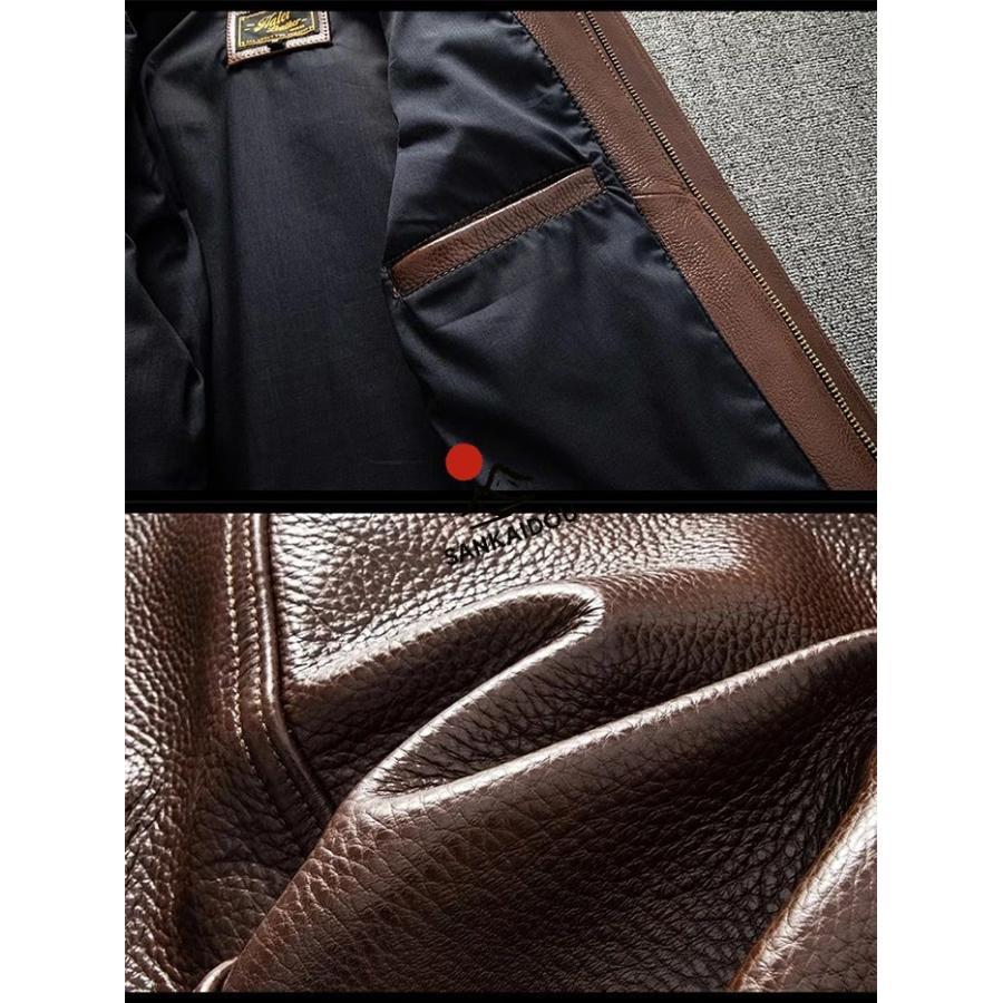 S~5XL 本革ジャケット 牛革 メンズ 厚手 レザージャケットフライトジャケット ポケット付き 本革 革ジャン バイクジャケット オイルワックス加工 ライダースジャの画像