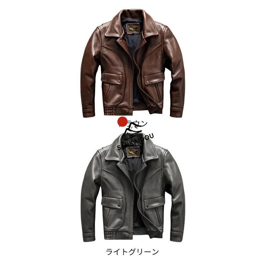 S~5XL 本革ジャケット 牛革 メンズ 厚手 レザージャケットフライトジャケット ポケット付き 本革 革ジャン バイクジャケット オイルワックス加工 ライダースジャの画像