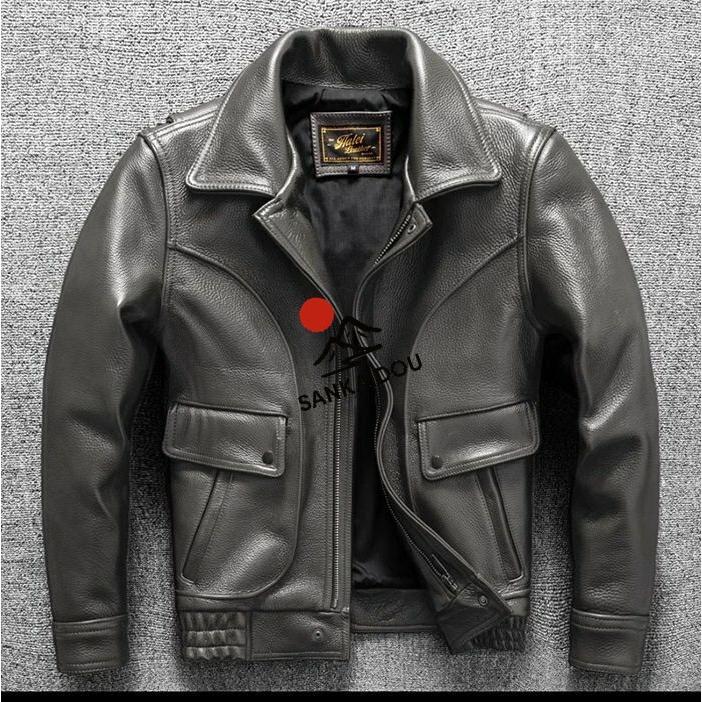 S~5XL 本革ジャケット 牛革 メンズ 厚手 レザージャケットフライトジャケット ポケット付き 本革 革ジャン バイクジャケット オイルワックス加工 ライダースジャの画像