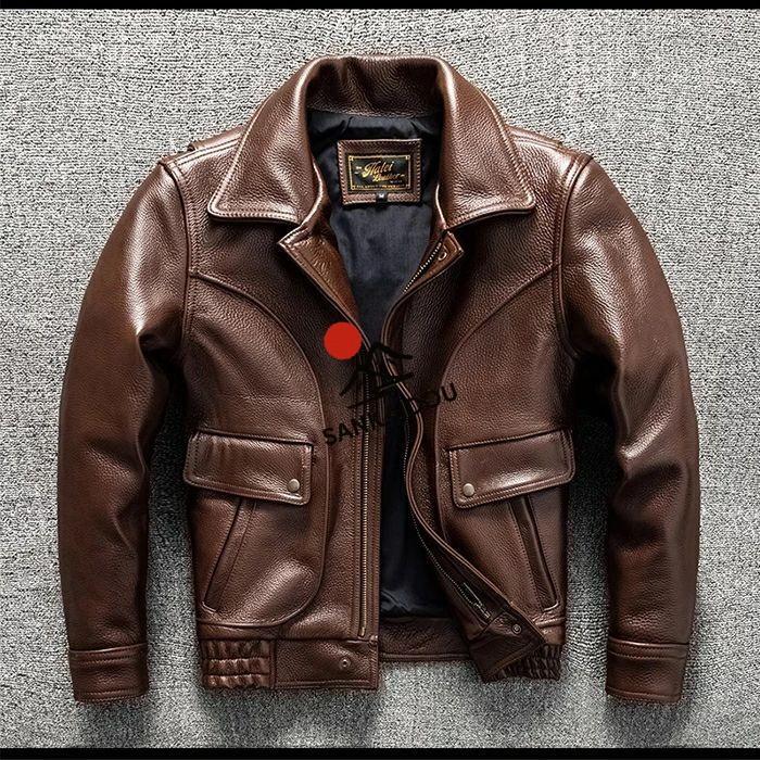 S~5XL 本革ジャケット 牛革 メンズ 厚手 レザージャケットフライトジャケット ポケット付き 本革 革ジャン バイクジャケット オイルワックス加工 ライダースジャの画像