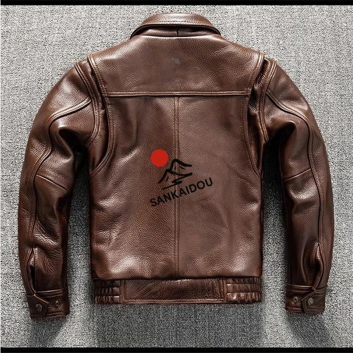 S~5XL 本革ジャケット 牛革 メンズ 厚手 レザージャケットフライトジャケット ポケット付き 本革 革ジャン バイクジャケット オイルワックス加工 ライダースジャの画像
