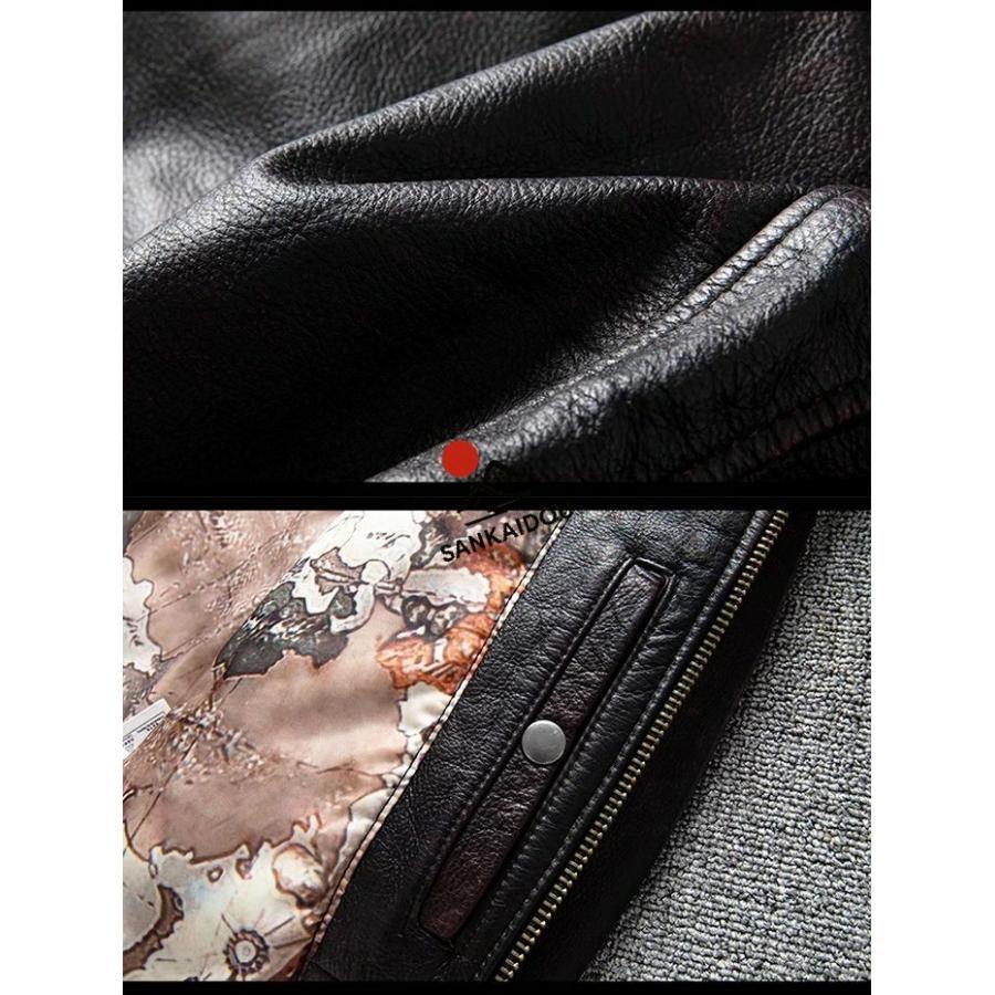 S~6XL フライトジャケット メンズ 本革ジャケット 牛革 厚手 ファー襟 本革 刺繍 バイクジャケット レザージャケット アウター 男性 ライダースジャケット ライの画像