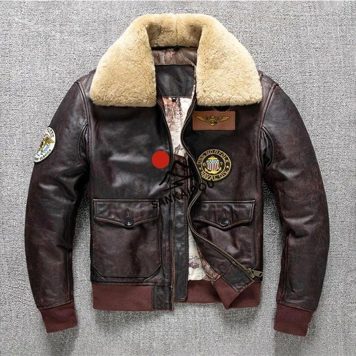 S~6XL フライトジャケット メンズ 本革ジャケット 牛革 厚手 ファー襟 本革 刺繍 バイクジャケット レザージャケット アウター 男性 ライダースジャケット ライの画像