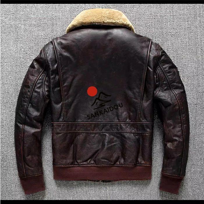 S~6XL フライトジャケット メンズ 本革ジャケット 牛革 厚手 ファー襟 本革 刺繍 バイクジャケット レザージャケット アウター 男性 ライダースジャケット ライの画像