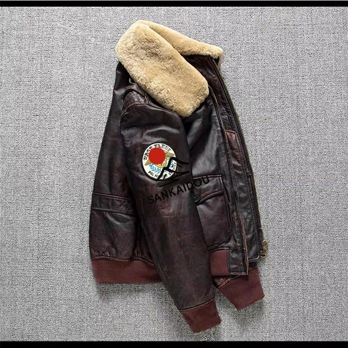 S~6XL フライトジャケット メンズ 本革ジャケット 牛革 厚手 ファー襟 本革 刺繍 バイクジャケット レザージャケット アウター 男性 ライダースジャケット ライの画像