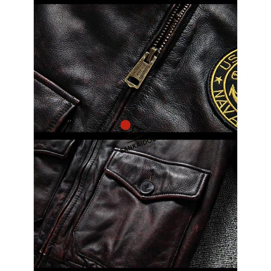 S~6XL フライトジャケット メンズ 本革ジャケット 牛革 厚手 ファー襟 本革 刺繍 バイクジャケット レザージャケット アウター 男性 ライダースジャケット ライの画像