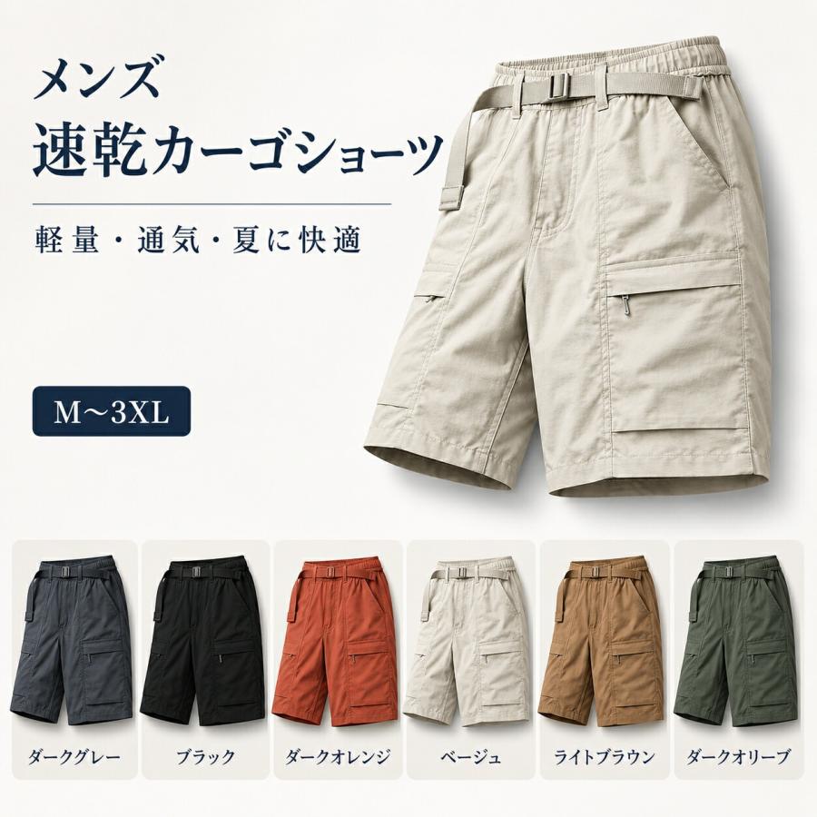 カーゴショーツ メンズ 速乾 ハーフパンツ 五分丈 夏服 薄手 通気性