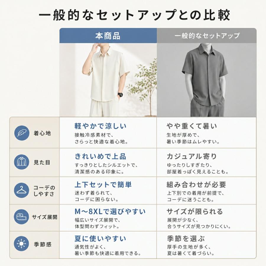 セットアップ メンズ 夏 半袖シャツ 長ズボン 上下セット ひんやり感