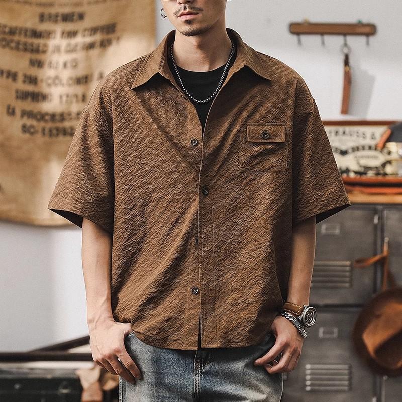 【新品新作】セオリーリュクス　接触冷感　チェリーブラウン 半袖シャツ サイズ38 シャツ メンズ 半袖 夏 シアサッカー ブラウン 薄手 通気性 ゆったり
