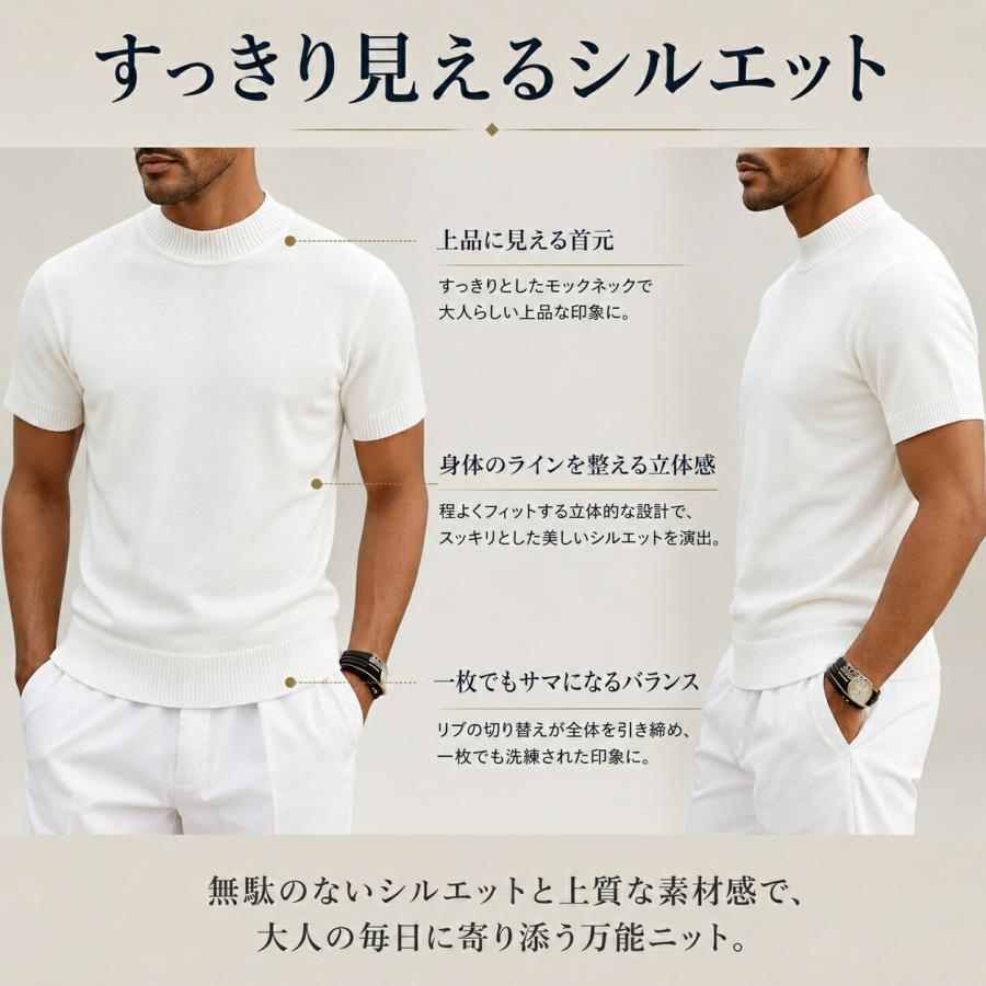Tシャツ メンズ 半袖 夏 ニットTシャツ モックネック 接触冷感 無地