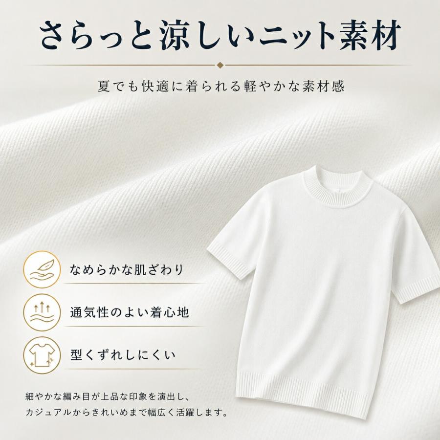 Tシャツ メンズ 半袖 夏 ニットTシャツ モックネック 接触冷感 無地