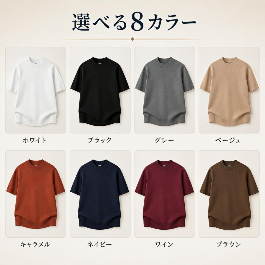 Tシャツ メンズ 半袖 夏 ニットTシャツ モックネック 接触冷感 無地