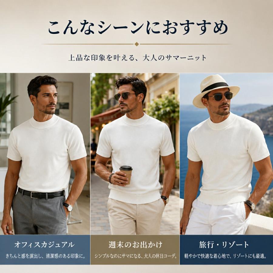 Cruciani コットン モックネックニットT 半袖 メランジ ベージュ 46